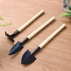 Planet Gates A 3pcs Set Mini Gardening Potting Tools Wooden Handle Shovel Rake Shovel Multifunctional Household Plant Bonsai Tools