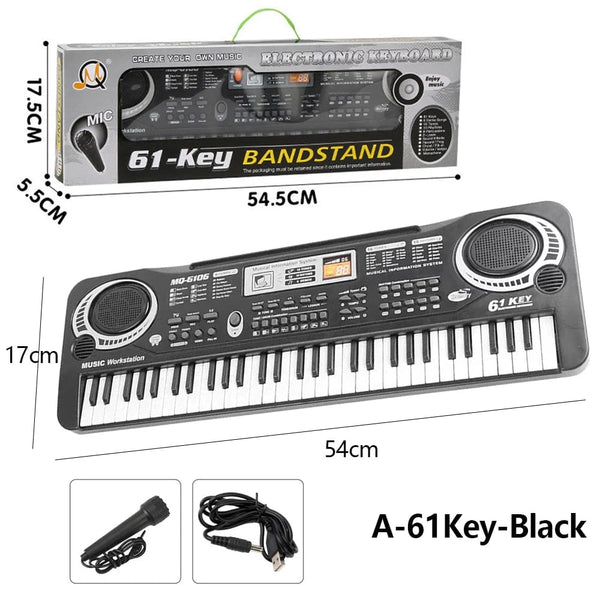 Planet Gates A-61Key-Black Kids Electronic Piano Keyboard Portable 61 Keys Organ with Microphone Education Toys Musical Instrument Gift for Child Beginner