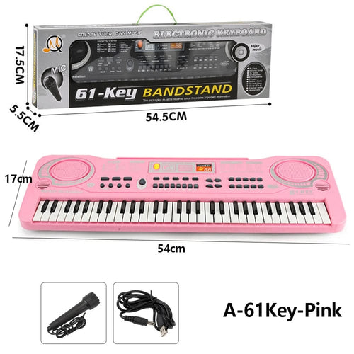 Planet Gates A-61Key-Pink Kids Electronic Piano Keyboard Portable 61 Keys Organ with Microphone Education Toys Musical Instrument Gift for Child Beginner