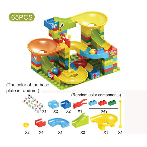 Planet Gates A 65pcs with plate 65pcs/set Marble Race Run Block Compatible Duploed Building Blocks Plastic Funnel Slide DIY Assembly Bricks Classic Base Plates