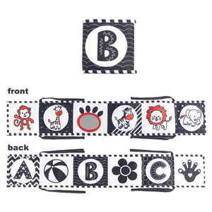 Planet Gates A-Animals Sensory Cloth Book High Contrast Baby Toys 0-12 Months Newborn Crib Toys Black and White Animal Cloth Books Montessori Baby Book