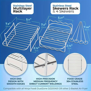 Planet Gates A+B 1pc/1 Set, Air Fryer Grilling Rack, 20cm X 13cm, Stainless Steel Baking Tray, Roasting Cooking Rack, Air Fryers Accessories, Kitchen Tool