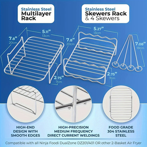 Planet Gates A+B 1pc/1 Set, Air Fryer Grilling Rack, 20cm X 13cm, Stainless Steel Baking Tray, Roasting Cooking Rack, Air Fryers Accessories, Kitchen Tool