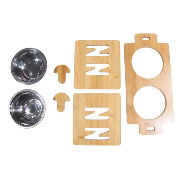 Planet Gates A Bamboo Elevated Dog Bowls with Stand Adjustable Raised Puppy Cat Food Water Bowls Holder Rabbit Feeder for Small Medium Pet with