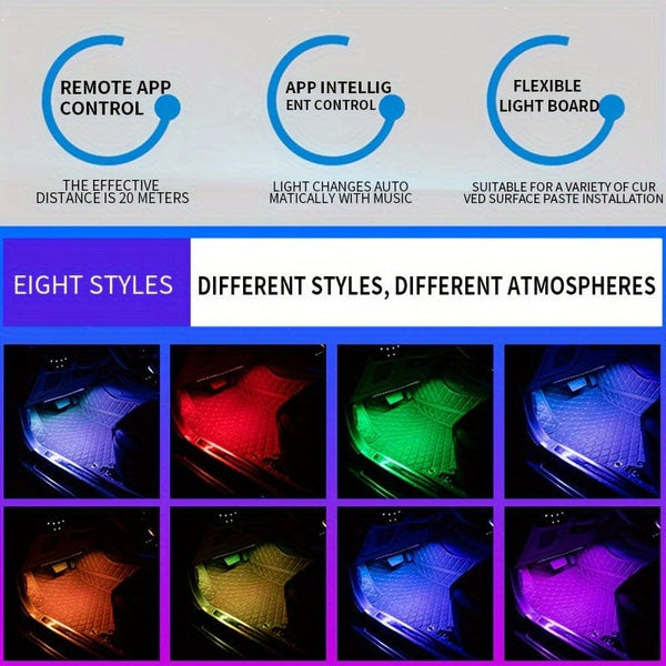 Planet Gates A Car Atmosphere Light, Wireless Remote Control RGB Foot Light, 48LED APP Adjustable Color Atmosphere Light, One-to-four Music Light