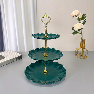 Planet Gates A Dark Green Piece With Ruffles 1pc, Elegant 3 Tier Cupcake Stand for Tea Parties, Weddings, and More - Ruffled or Laciness Design - Perfect for Decorating and Serving Desserts - Table and Kitchen Accessories