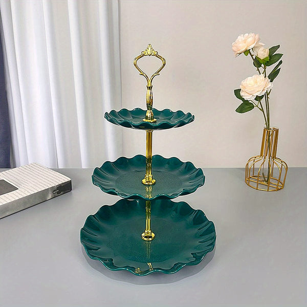 Planet Gates A Dark Green Piece With Ruffles 1pc, Elegant 3 Tier Cupcake Stand for Tea Parties, Weddings, and More - Ruffled or Laciness Design - Perfect for Decorating and Serving Desserts - Table and Kitchen Accessories