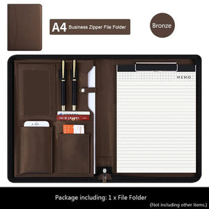 Planet Gates A Folder University A4 Leather Portfolio Folder for Document Holder Desk Organizer Man Executive Briefcase Zippered Calculator for Office