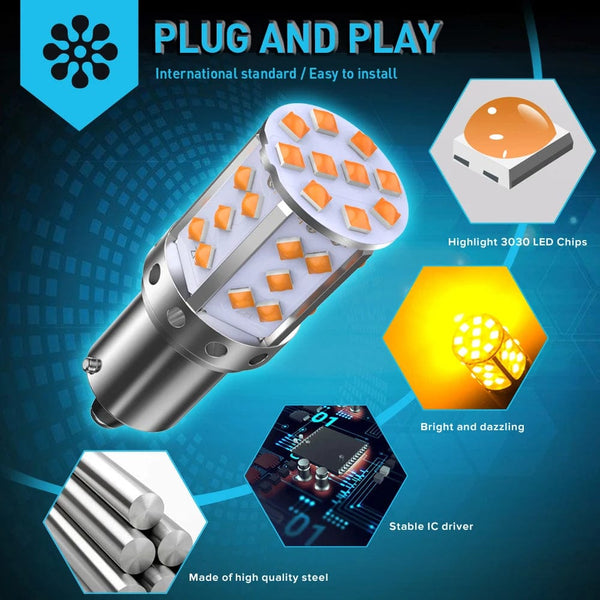 Planet Gates A pack 1156 P21W ba15s Bau15s PY21W 7507 LED Canbus No Hyper Flash Turn Signal Light Bulb Built-in Resistor Error Free Orange