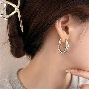 Planet Gates A-qd272sliver Adolph Trending Metal Geometry Hoop Earring Fashion New Design Irregular Minimalist Earrings for Women Fashion Jewelry Gift 2023