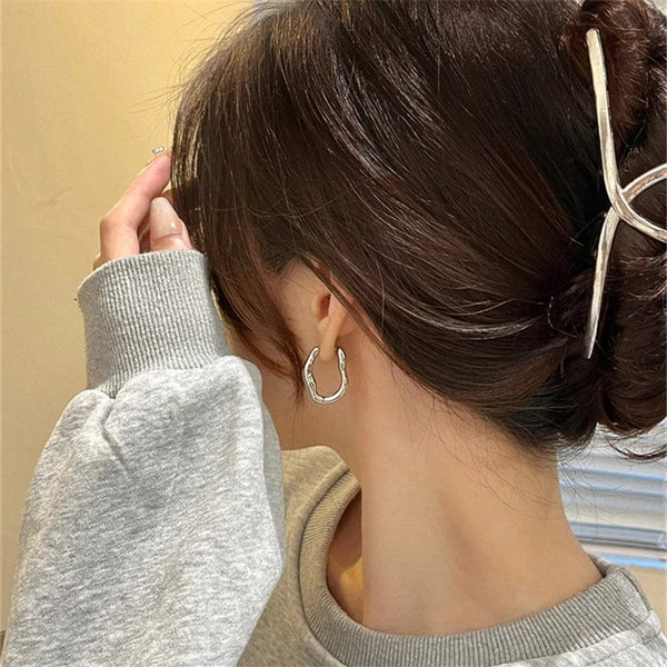 Planet Gates A-qd272sliver Adolph Trending Metal Geometry Hoop Earring Fashion New Design Irregular Minimalist Earrings for Women Fashion Jewelry Gift 2023