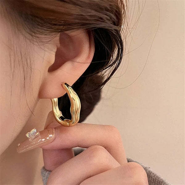 Planet Gates A-qd272sliver Adolph Trending Metal Geometry Hoop Earring Fashion New Design Irregular Minimalist Earrings for Women Fashion Jewelry Gift 2023