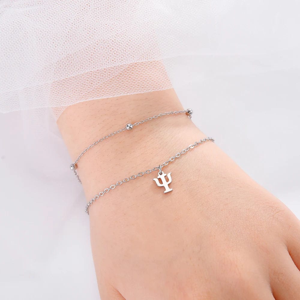 Planet Gates A steel color Dawapara Greek Letter Alphabet Charm Bracelet Psychology PSI Symbol Math Symbol Stainless Steel Jewelry