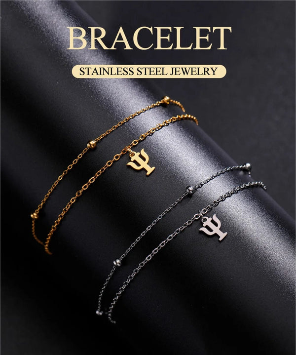Planet Gates A steel color Dawapara Greek Letter Alphabet Charm Bracelet Psychology PSI Symbol Math Symbol Stainless Steel Jewelry