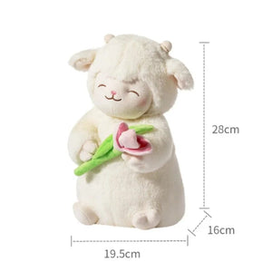 Planet Gates A Sweet White Sheep Lam Hold Tulip Flower Soft Stuffed Hug Doll Plush Toy Kid Girl Birthday Christmas Gift 1pc