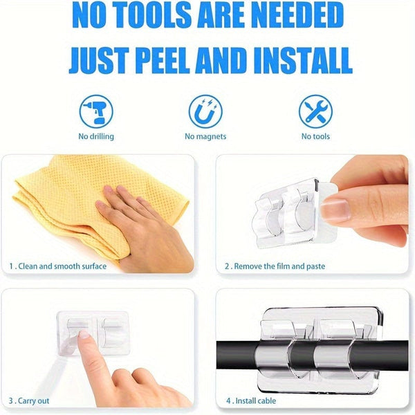 Planet Gates A1 25pcs Plastic Transparent Hooks For Outdoor String Lights, Punch Free Heavy Duty Cable Clips, Waterproof Self Adhesive Clips For Hanging Christmas Light, Outside UV-Resistant Clear Sticky Cord Holders Rope Organizer