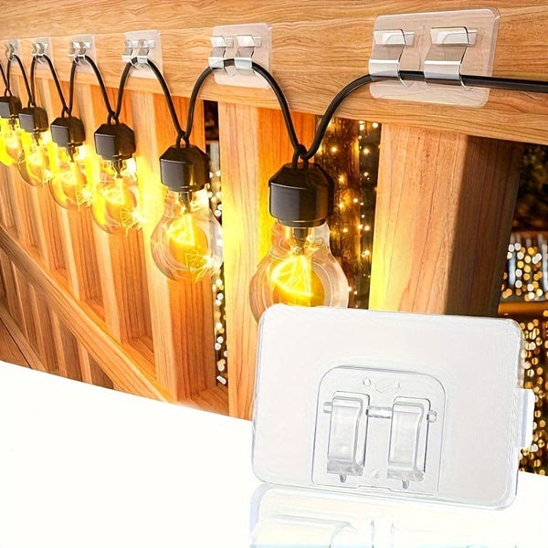 Planet Gates A1 25pcs Plastic Transparent Hooks For Outdoor String Lights, Punch Free Heavy Duty Cable Clips, Waterproof Self Adhesive Clips For Hanging Christmas Light, Outside UV-Resistant Clear Sticky Cord Holders Rope Organizer