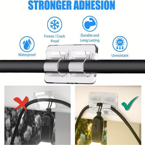 Planet Gates A1 25pcs Plastic Transparent Hooks For Outdoor String Lights, Punch Free Heavy Duty Cable Clips, Waterproof Self Adhesive Clips For Hanging Christmas Light, Outside UV-Resistant Clear Sticky Cord Holders Rope Organizer