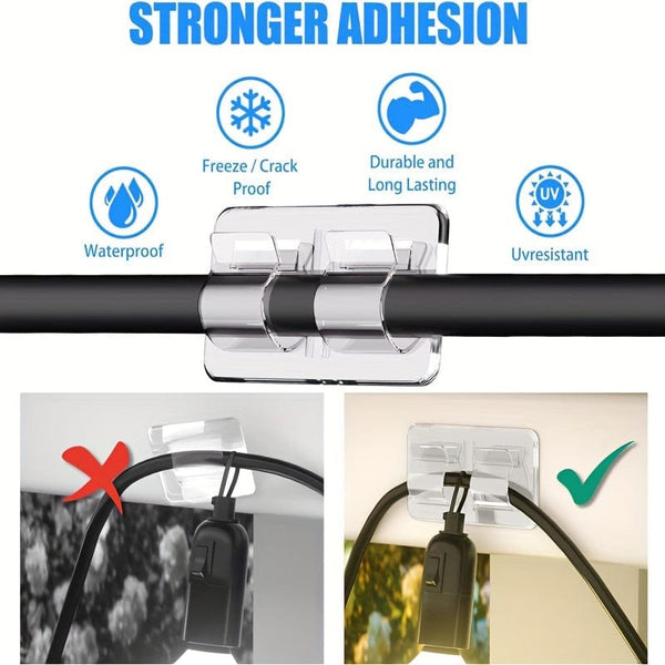 Planet Gates A1 25pcs Plastic Transparent Hooks For Outdoor String Lights, Punch Free Heavy Duty Cable Clips, Waterproof Self Adhesive Clips For Hanging Christmas Light, Outside UV-Resistant Clear Sticky Cord Holders Rope Organizer