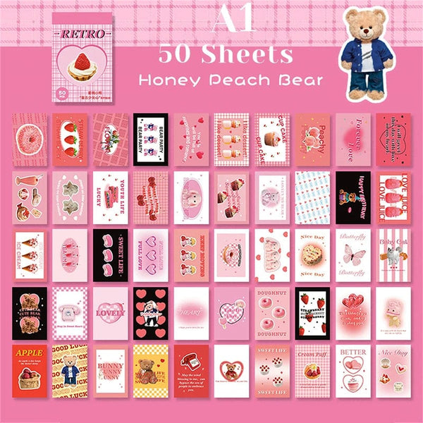 Planet Gates A11 50 Sheets Ins Cute Bear Party Stickers Planner Journal Collage DIY Card Decoration Material Sticker Book Kawaii Stationery