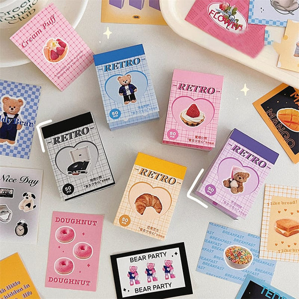 Planet Gates A11 50 Sheets Ins Cute Bear Party Stickers Planner Journal Collage DIY Card Decoration Material Sticker Book Kawaii Stationery