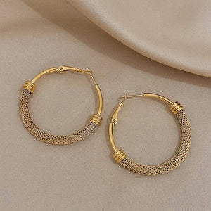 Planet Gates A1115906E FLASHBUY Stainless Steel Gold Color Geometric Metal Mesh Earrings For Women Girls New Trend Hoop Ear Jewelry Gift