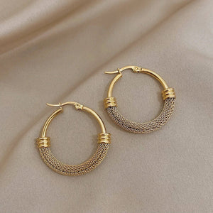 Planet Gates A1115906E FLASHBUY Stainless Steel Gold Color Geometric Metal Mesh Earrings For Women Girls New Trend Hoop Ear Jewelry Gift