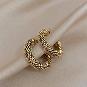 Planet Gates A1115906E FLASHBUY Stainless Steel Gold Color Geometric Metal Mesh Earrings For Women Girls New Trend Hoop Ear Jewelry Gift