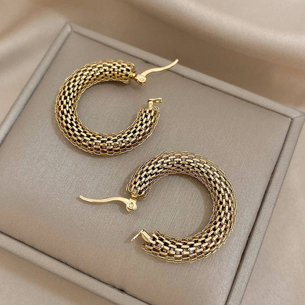 Planet Gates A1115906E FLASHBUY Stainless Steel Gold Color Geometric Metal Mesh Earrings For Women Girls New Trend Hoop Ear Jewelry Gift