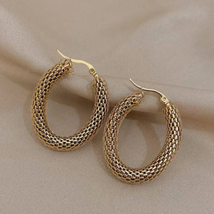 Planet Gates A1115906E FLASHBUY Stainless Steel Gold Color Geometric Metal Mesh Earrings For Women Girls New Trend Hoop Ear Jewelry Gift