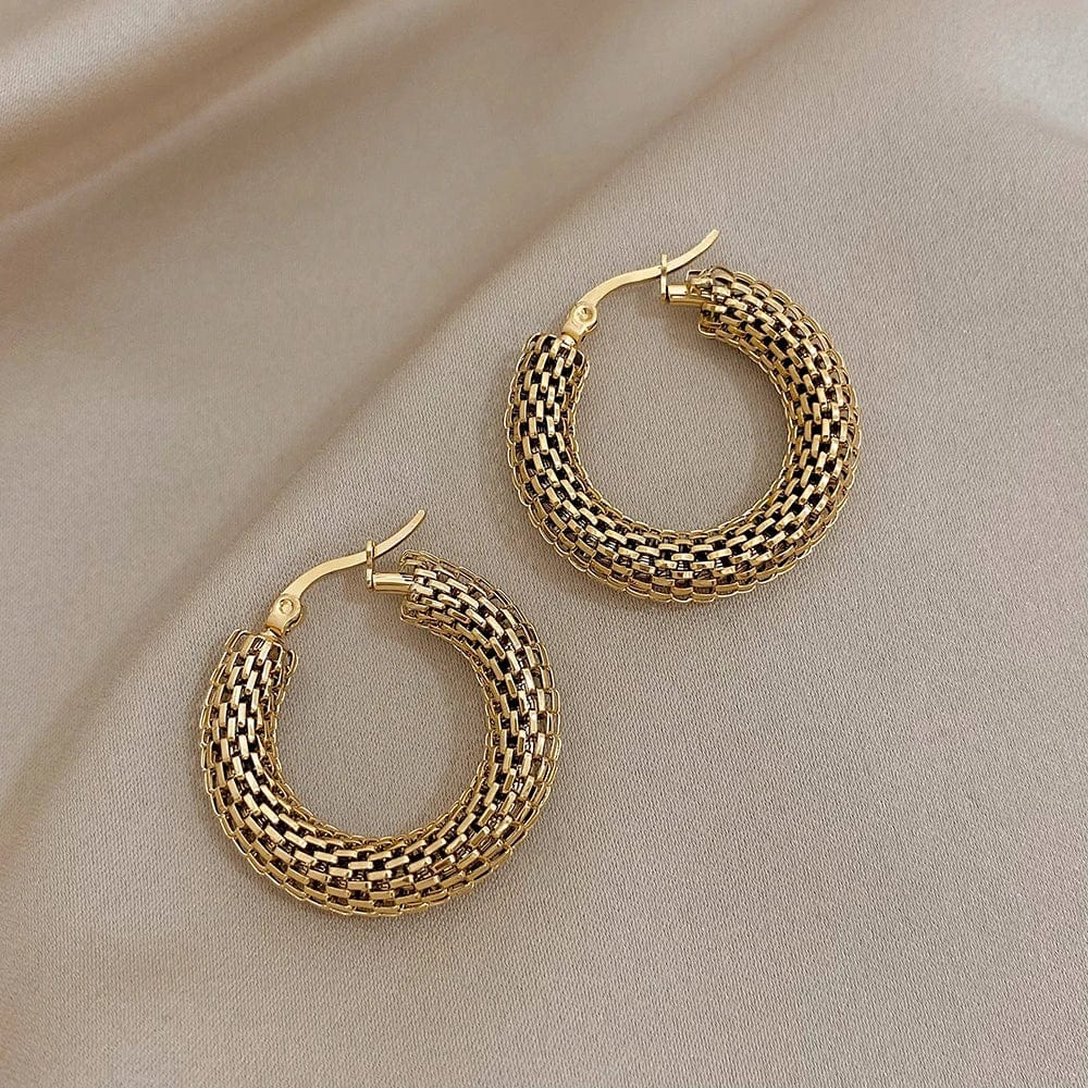Planet Gates A1115906E FLASHBUY Stainless Steel Gold Color Geometric Metal Mesh Earrings For Women Girls New Trend Hoop Ear Jewelry Gift