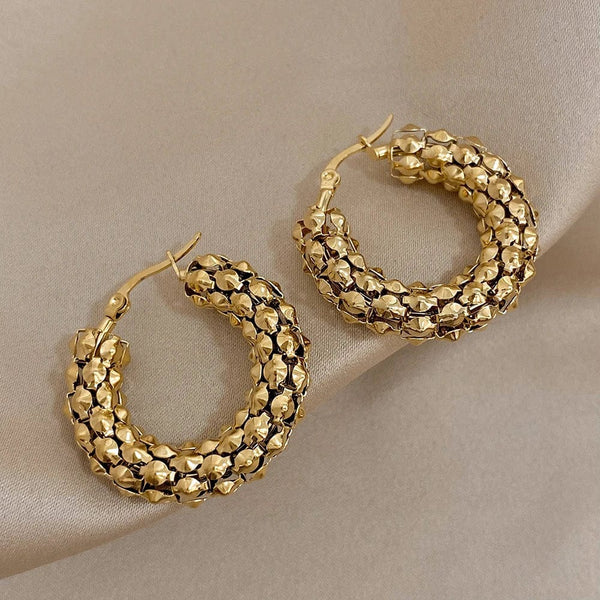 Planet Gates A1115906E FLASHBUY Stainless Steel Gold Color Geometric Metal Mesh Earrings For Women Girls New Trend Hoop Ear Jewelry Gift