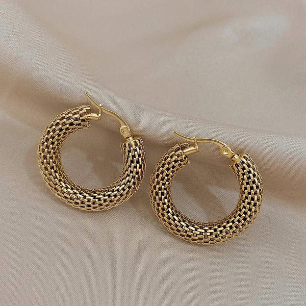 Planet Gates A1115906E FLASHBUY Stainless Steel Gold Color Geometric Metal Mesh Earrings For Women Girls New Trend Hoop Ear Jewelry Gift