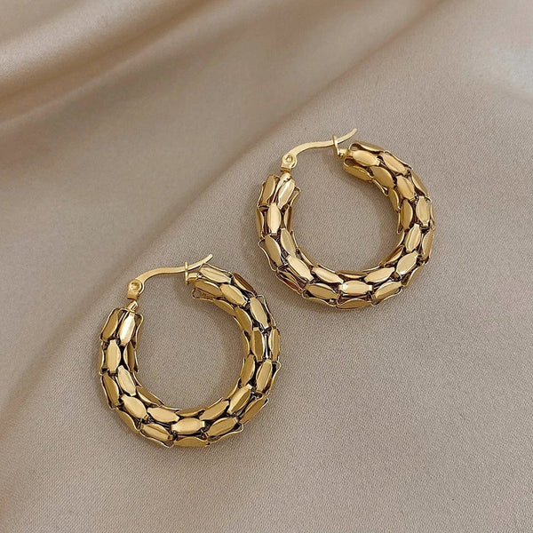 Planet Gates A1115906E FLASHBUY Stainless Steel Gold Color Geometric Metal Mesh Earrings For Women Girls New Trend Hoop Ear Jewelry Gift