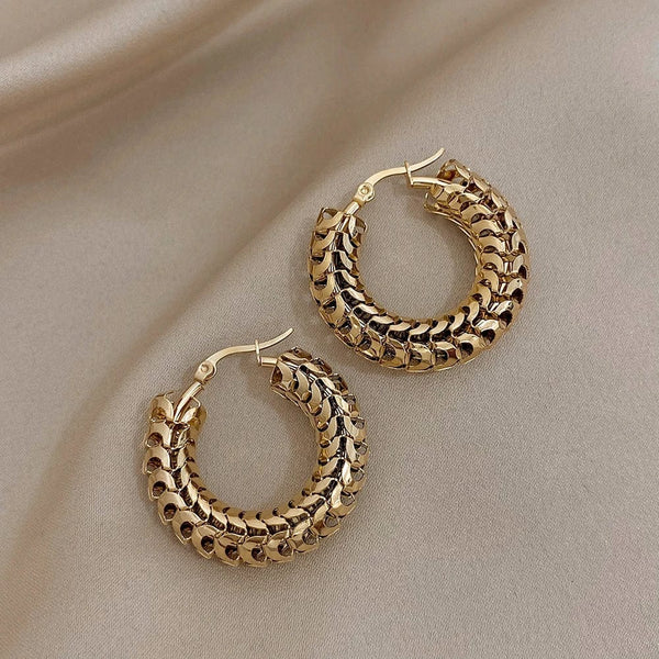 Planet Gates A1115906E FLASHBUY Stainless Steel Gold Color Geometric Metal Mesh Earrings For Women Girls New Trend Hoop Ear Jewelry Gift