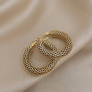 Planet Gates A1115906E FLASHBUY Stainless Steel Gold Color Geometric Metal Mesh Earrings For Women Girls New Trend Hoop Ear Jewelry Gift