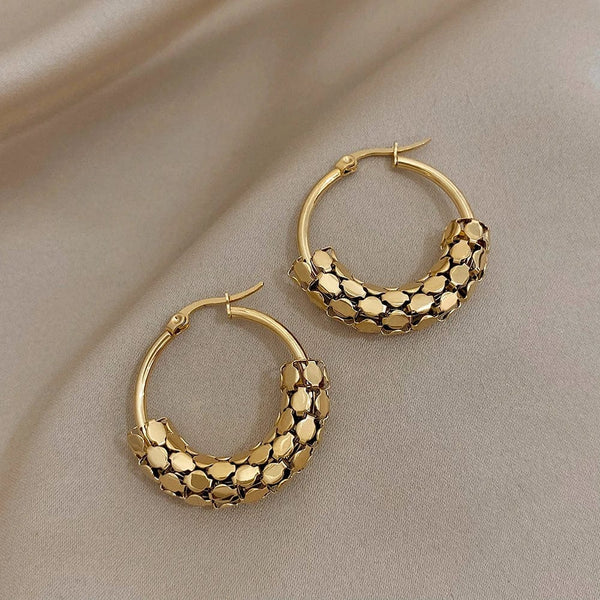 Planet Gates A1115906E FLASHBUY Stainless Steel Gold Color Geometric Metal Mesh Earrings For Women Girls New Trend Hoop Ear Jewelry Gift