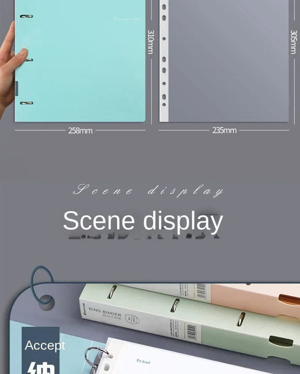 Planet Gates A4 Binder D-Type Punch Folder Office Storage File Ring Waterproof Test Paper Data Storage Folder 4 Hole Binder Learning Supplies