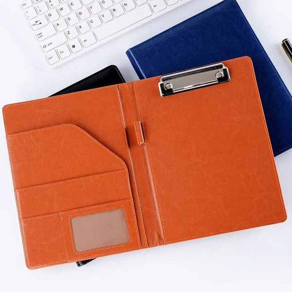 Planet Gates A5 / B5 Leather Padfolio Portfolio File Folder Clipboard Document Holder Business Contract Paper Clamp Writing Pad for Office
