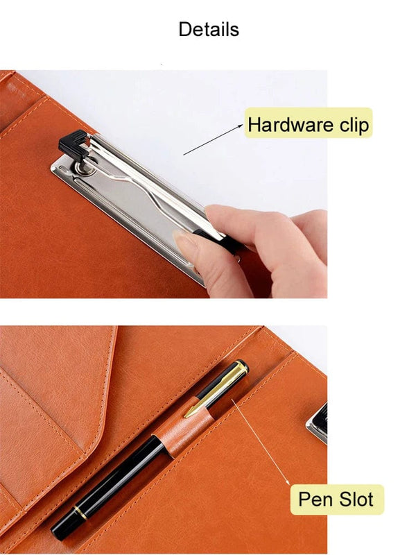 Planet Gates A5 / B5 Leather Padfolio Portfolio File Folder Clipboard Document Holder Business Contract Paper Clamp Writing Pad for Office
