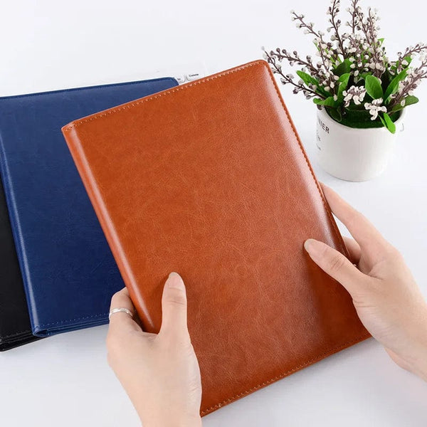 Planet Gates A5 / B5 Leather Padfolio Portfolio File Folder Clipboard Document Holder Business Contract Paper Clamp Writing Pad for Office