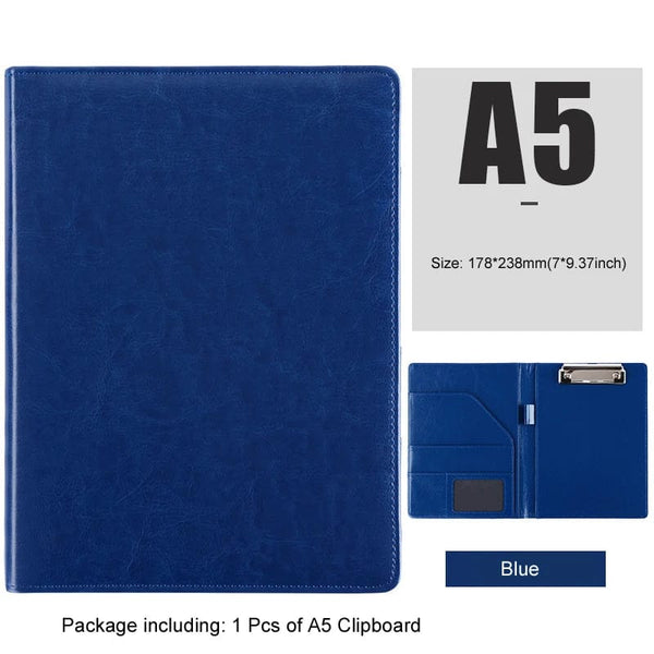 Planet Gates A5 Blue Metal Clip A5 / B5 Leather Padfolio Portfolio File Folder Clipboard Document Holder Business Contract Paper Clamp Writing Pad for Office