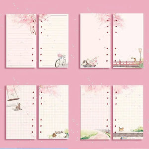 Planet Gates A6 Kawaii 80 Sheets A6 Paper Refill Loose Leaf Notebook Refill Sakura Cat Binder Notebook Inner Pages Blank Agenda Pages