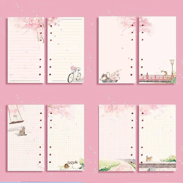 Planet Gates A6 Kawaii 80 Sheets A6 Paper Refill Loose Leaf Notebook Refill Sakura Cat Binder Notebook Inner Pages Blank Agenda Pages