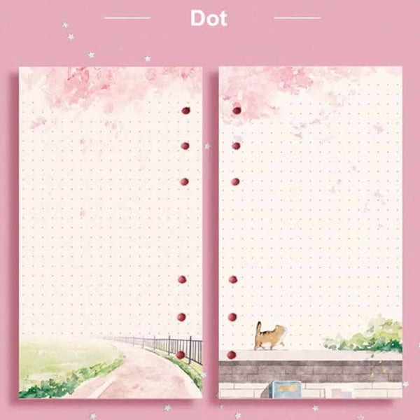 Planet Gates A6 Kawaii 80 Sheets A6 Paper Refill Loose Leaf Notebook Refill Sakura Cat Binder Notebook Inner Pages Blank Agenda Pages