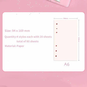 Planet Gates A6 Kawaii 80 Sheets A6 Paper Refill Loose Leaf Notebook Refill Sakura Cat Binder Notebook Inner Pages Blank Agenda Pages