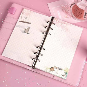 Planet Gates A6 Kawaii 80 Sheets A6 Paper Refill Loose Leaf Notebook Refill Sakura Cat Binder Notebook Inner Pages Blank Agenda Pages
