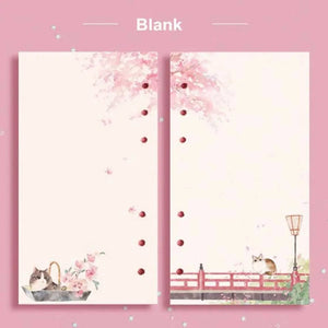Planet Gates A6 Kawaii 80 Sheets A6 Paper Refill Loose Leaf Notebook Refill Sakura Cat Binder Notebook Inner Pages Blank Agenda Pages