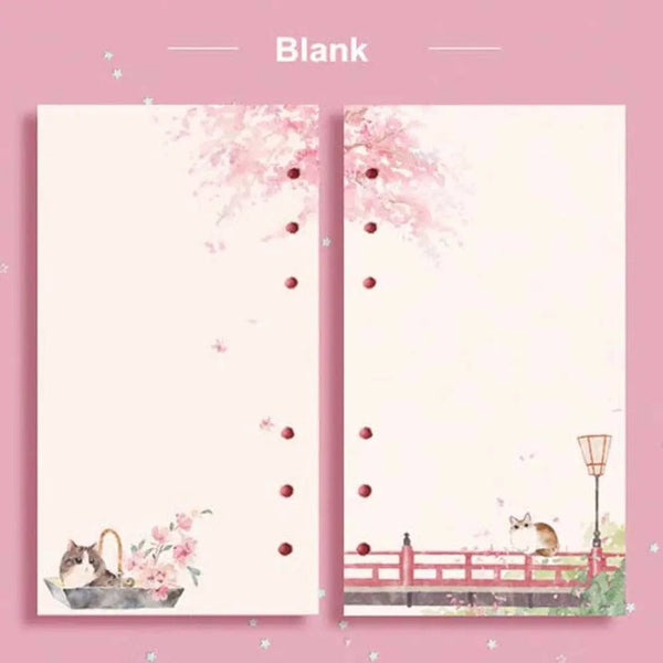 Planet Gates A6 Kawaii 80 Sheets A6 Paper Refill Loose Leaf Notebook Refill Sakura Cat Binder Notebook Inner Pages Blank Agenda Pages