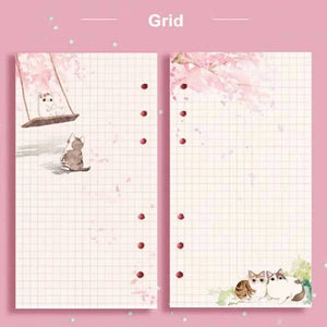 Planet Gates A6 Kawaii 80 Sheets A6 Paper Refill Loose Leaf Notebook Refill Sakura Cat Binder Notebook Inner Pages Blank Agenda Pages